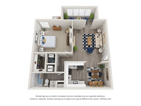 Floor plan for 1 bed, 1 bath, 900 sqft